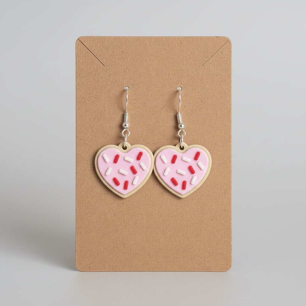 3D Printed Heart Cookie Earrings Valentine Jewelry Gift
