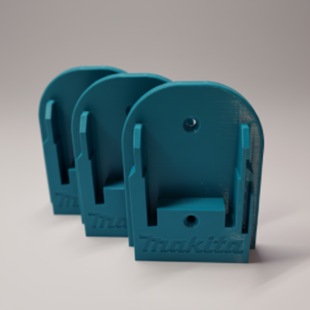 Three blue plastic clips on a white surface with a blurred background