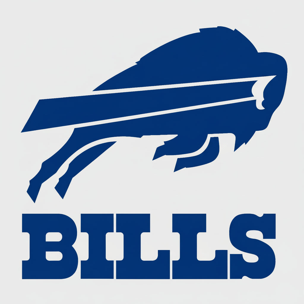 Black silhouette of a buffalo with 'BILLS' text on a white background