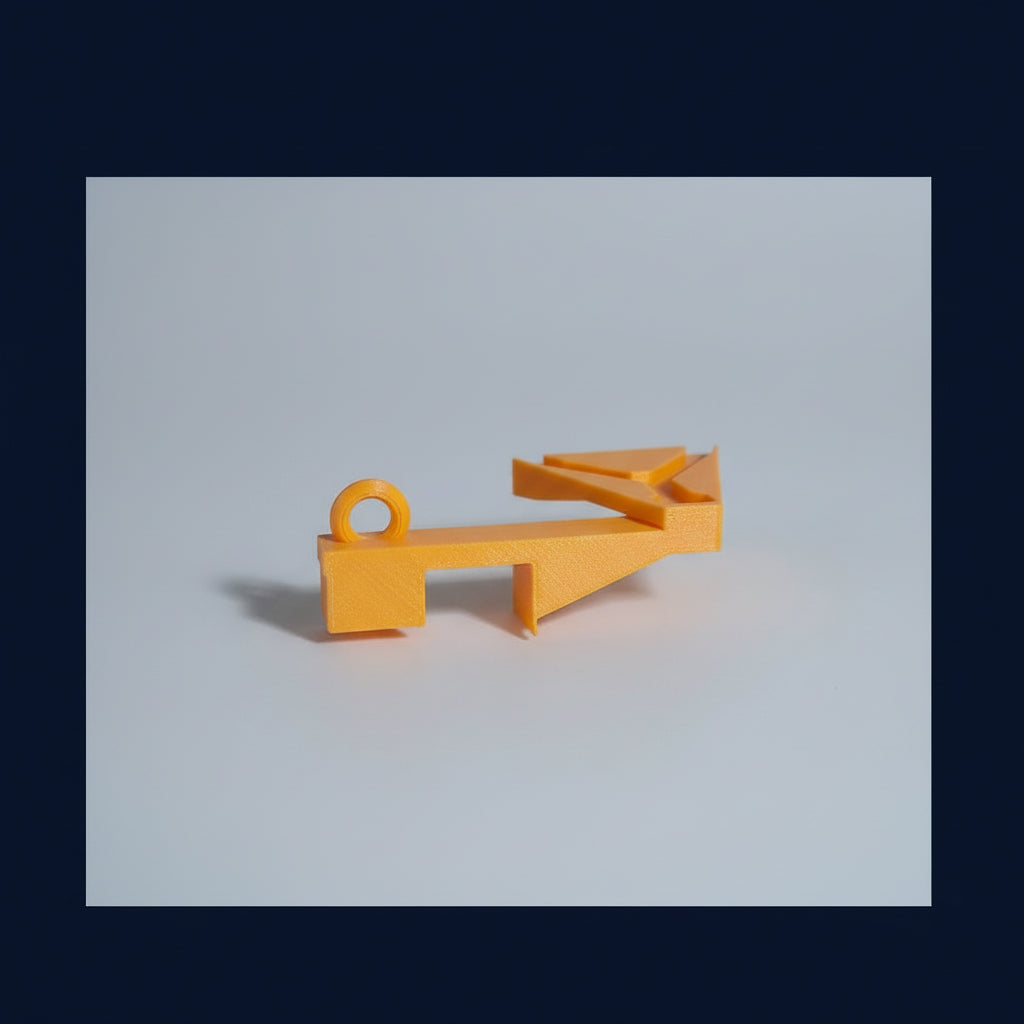 Yellow plastic tool on a dark surface with trading cards in the background