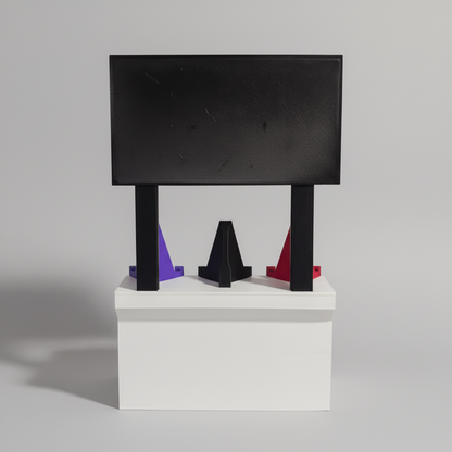 Black rectangular object on a white base with LED lights in front of sports trading card collection