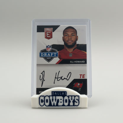 Trading card of a football player with a Dallas Cowboys logo in the background