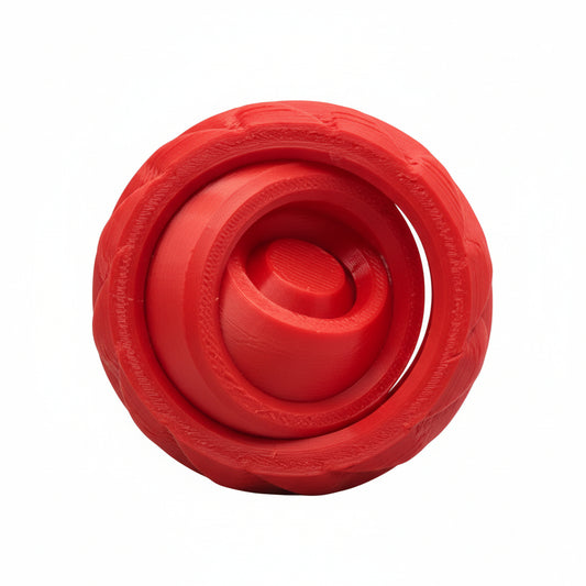 Red circular object on a white background