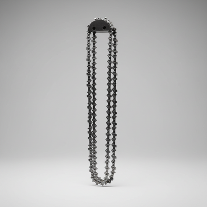 Saw chain on a wooden surface