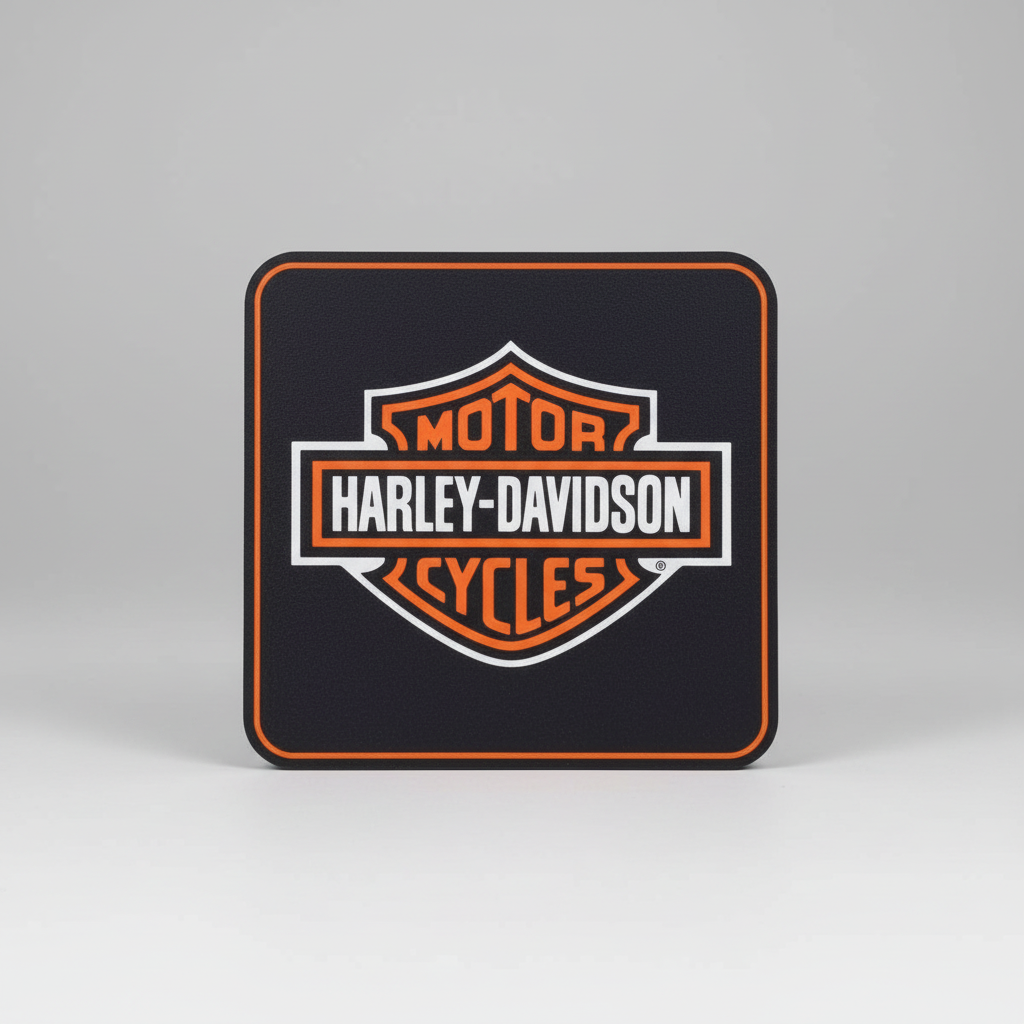 Harley-Davidson coaster with motorcycles in the background