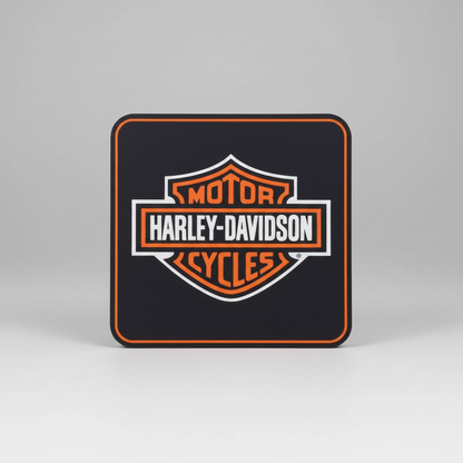 Harley-Davidson coaster with motorcycles in the background