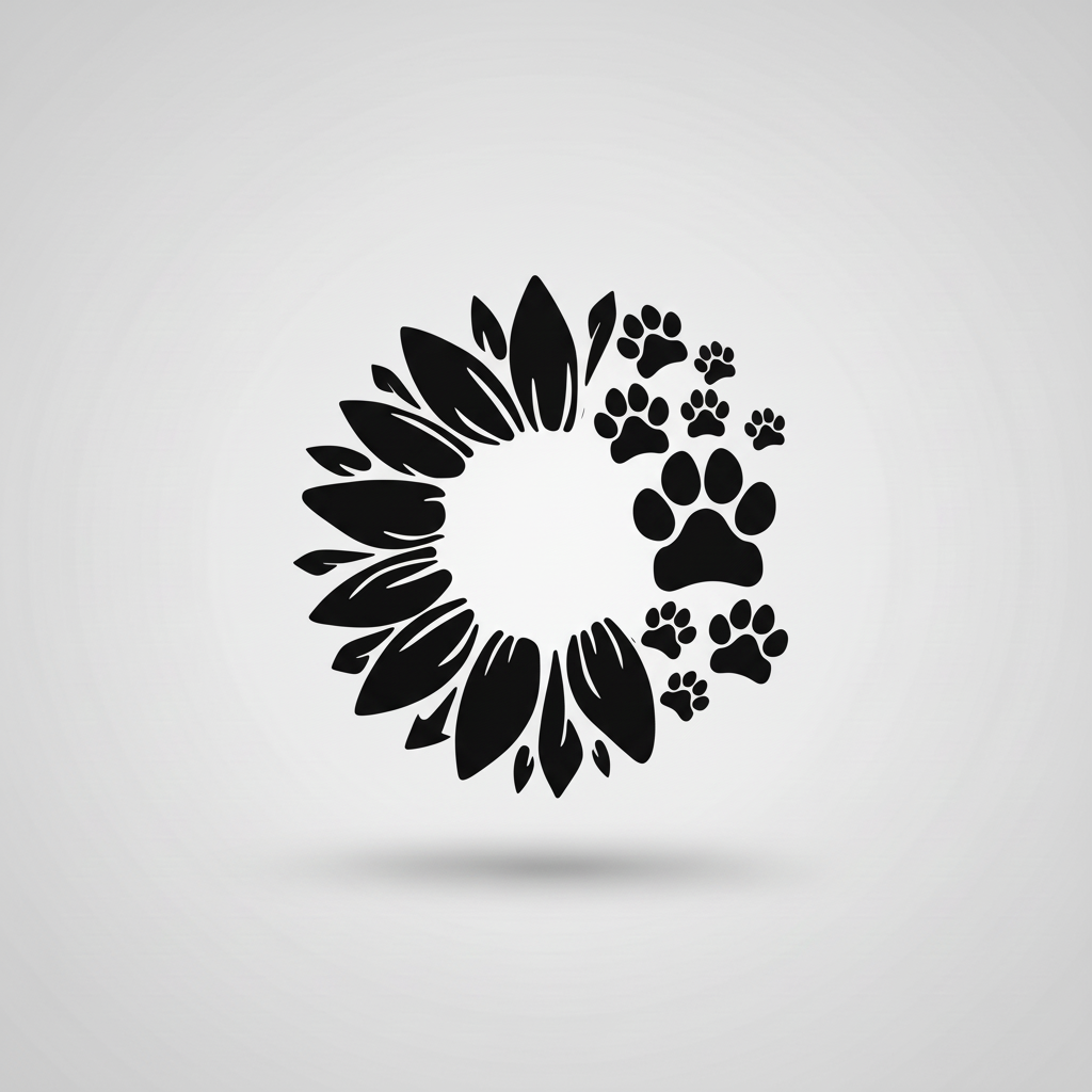 Black paw print design on a white background