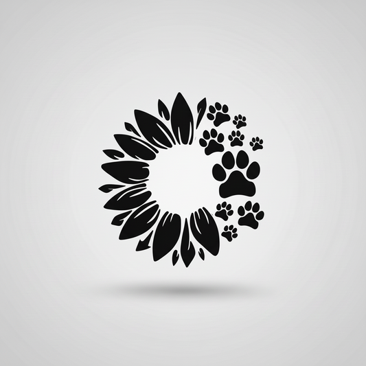 Black paw print design on a white background