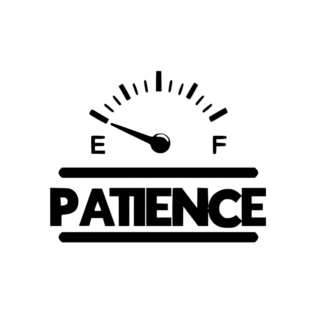 Black and white illustration of a gauge with 'E' and 'F' on a white background