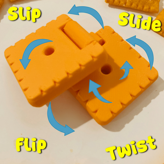 Orange plastic tool with labeled directions on a beige background