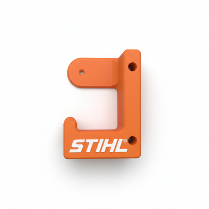 Orange metal bracket with 'STIHL' branding on a white background