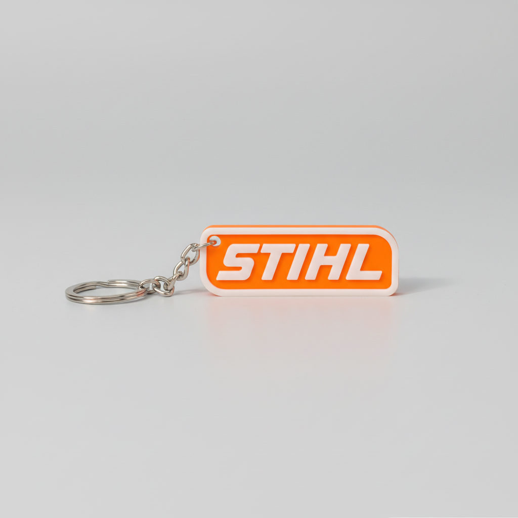 Stihl keychain on a metallic surface
