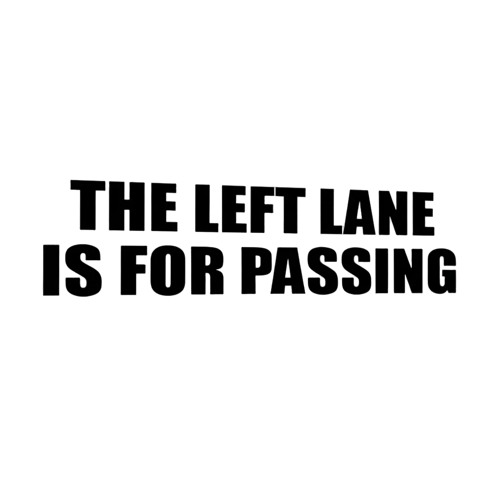 Black text on a white background reading 'THE LEFT LANE IS FOR PASSING'.
