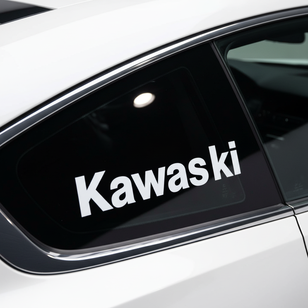 Kawasaki logo on a car window