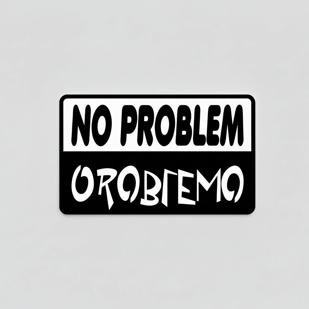 Black rectangular sign with 'NO PROBLEM' at the top and 'PROBLEM' at the bottom on a white background