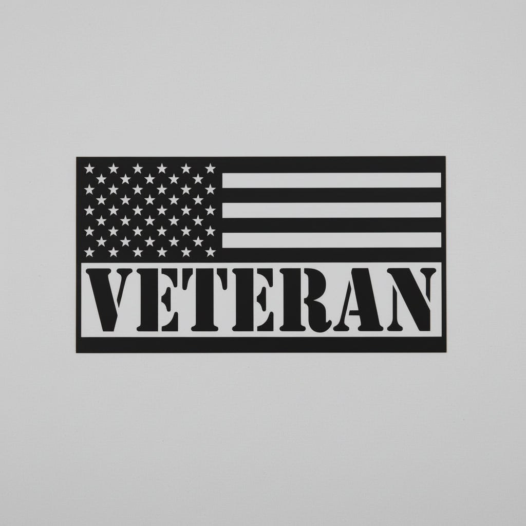 American flag with 'VETERAN' text on a white background