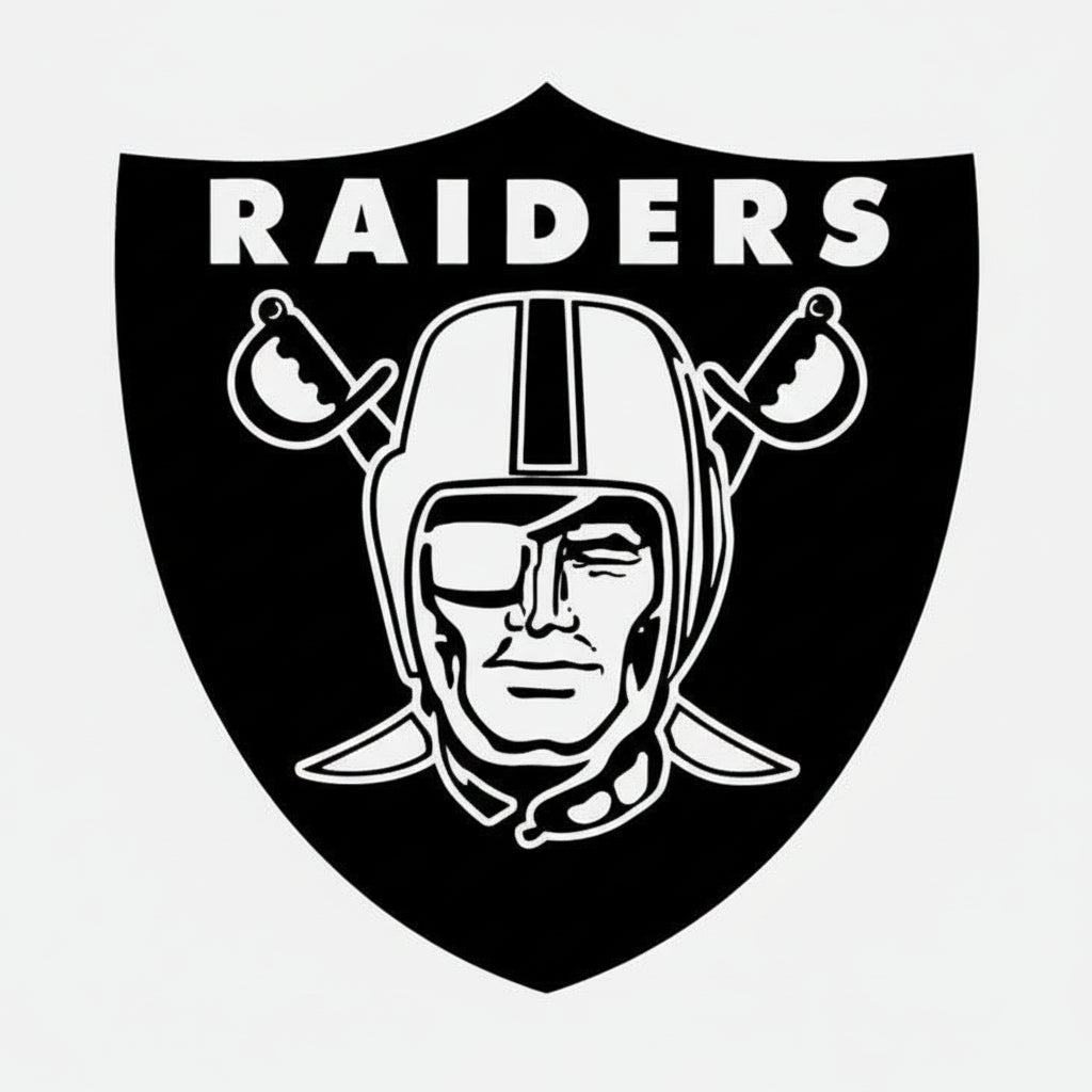 Oakland Raiders logo with a helmet and crossed axes on a white background