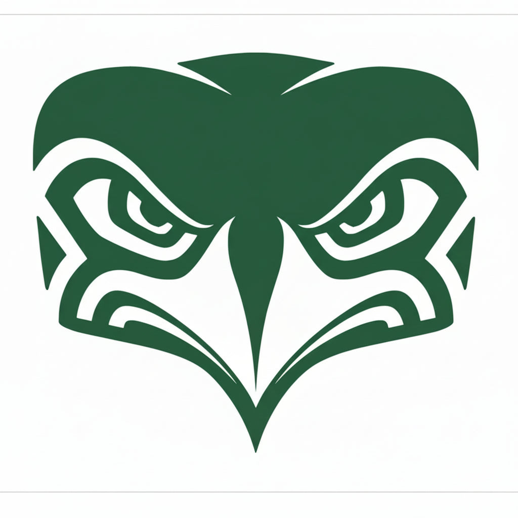 Black and white tribal eagle head design on a white background