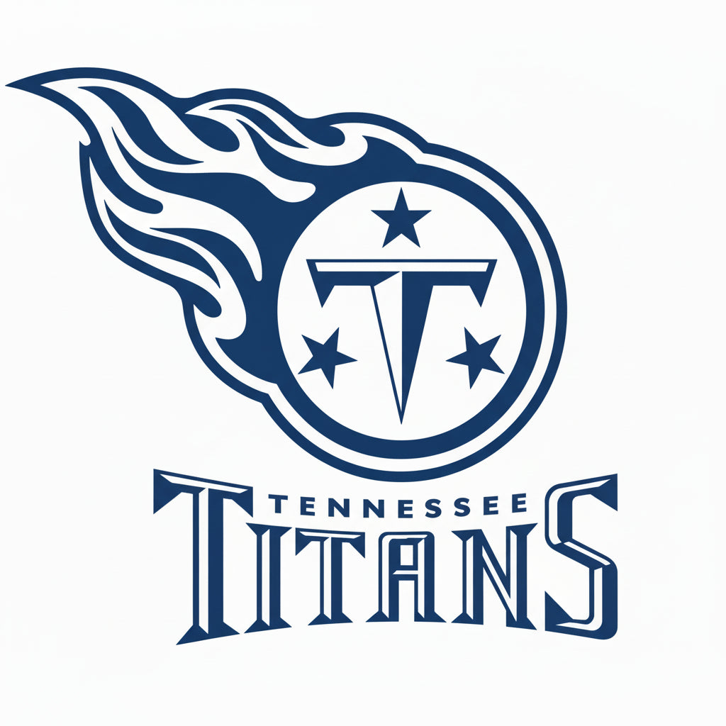 Black and white logo of the Tennessee Titans on a light gray background