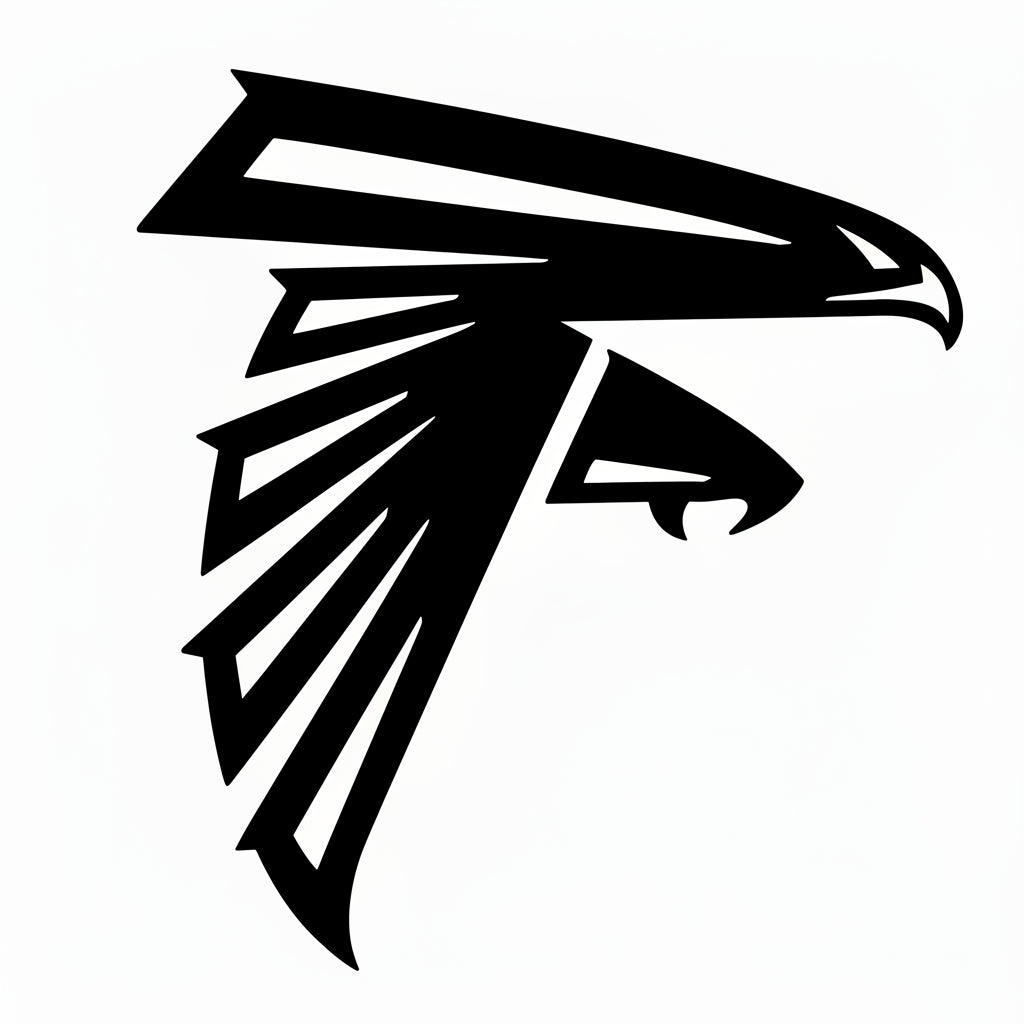 White falcon logo on a black background