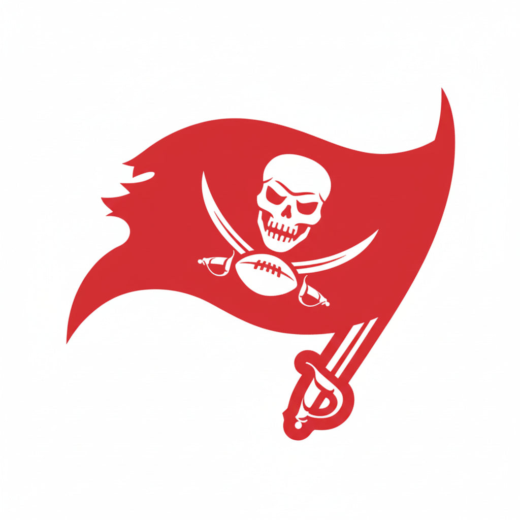 Logo with a skull, crossed swords, and football on a dark background