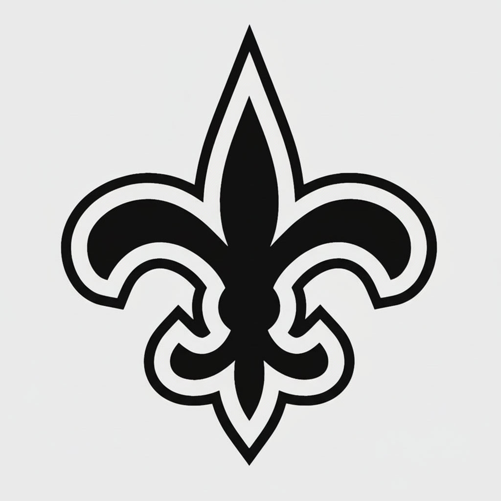 Black and white fleur-de-lis symbol on a light gray background