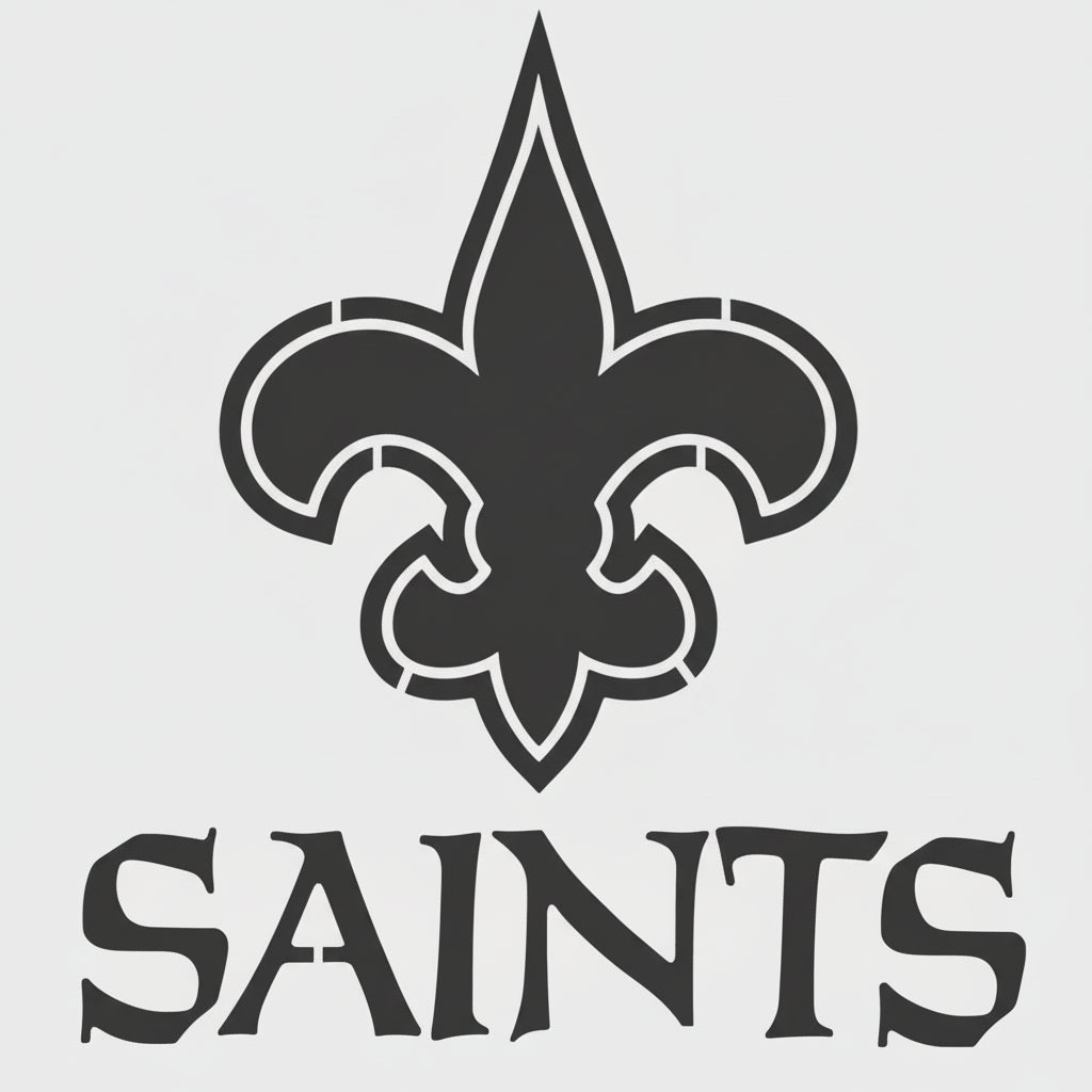 Black fleur-de-lis logo with 'SAINTS' text on a white background