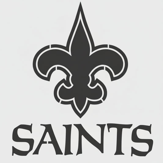 Black fleur-de-lis logo with 'SAINTS' text on a white background