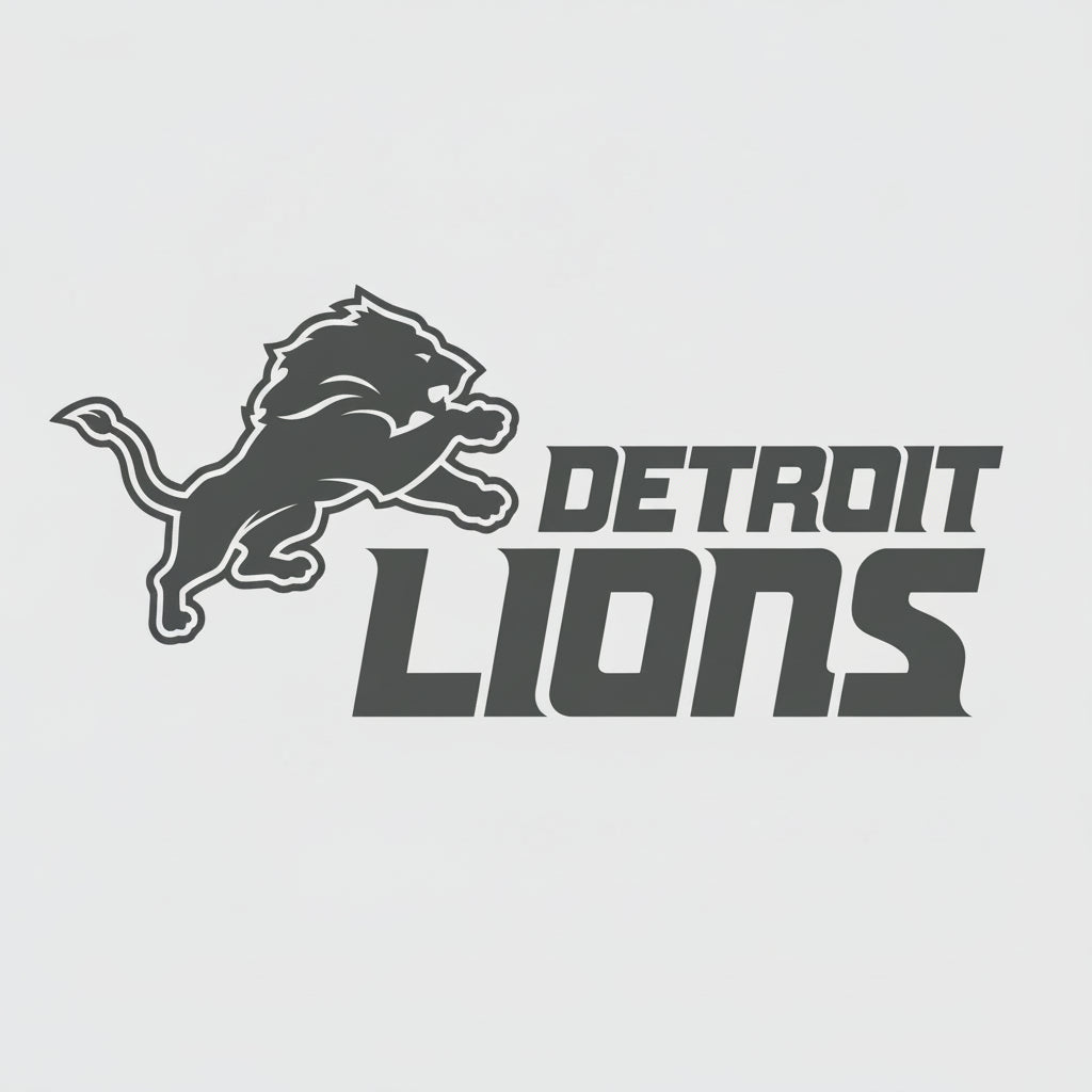Detroit Lions logo with a blue lion and text on a light gray background