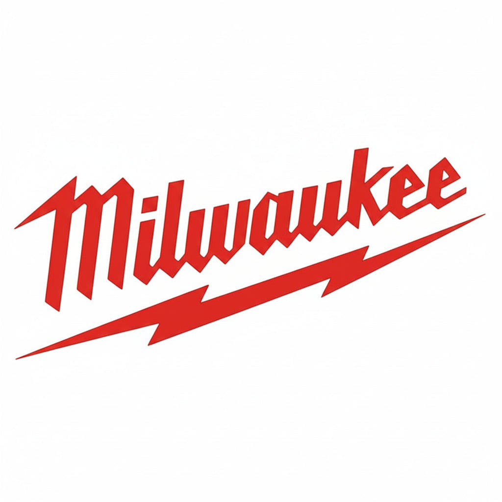 Milwaukee logo with orange text and lightning bolt on a white background