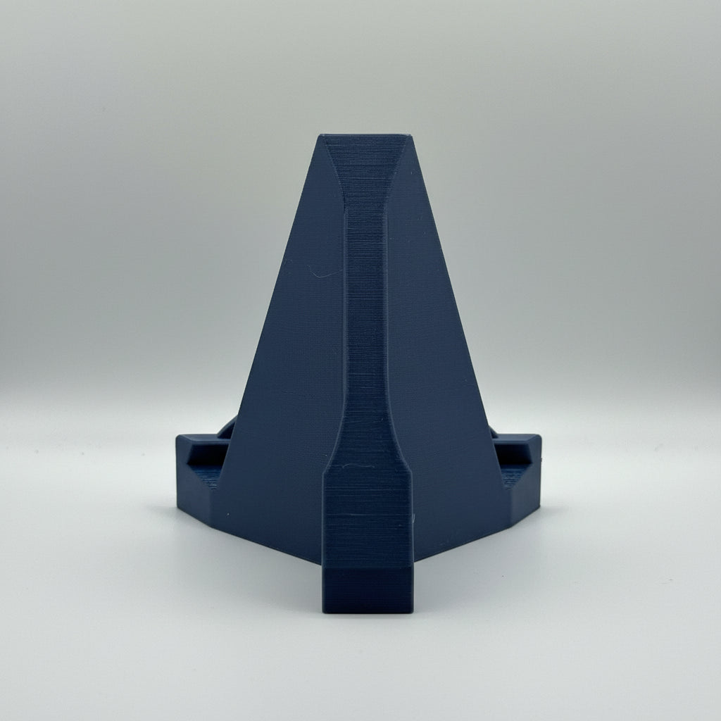 Blue plastic component on a gray background