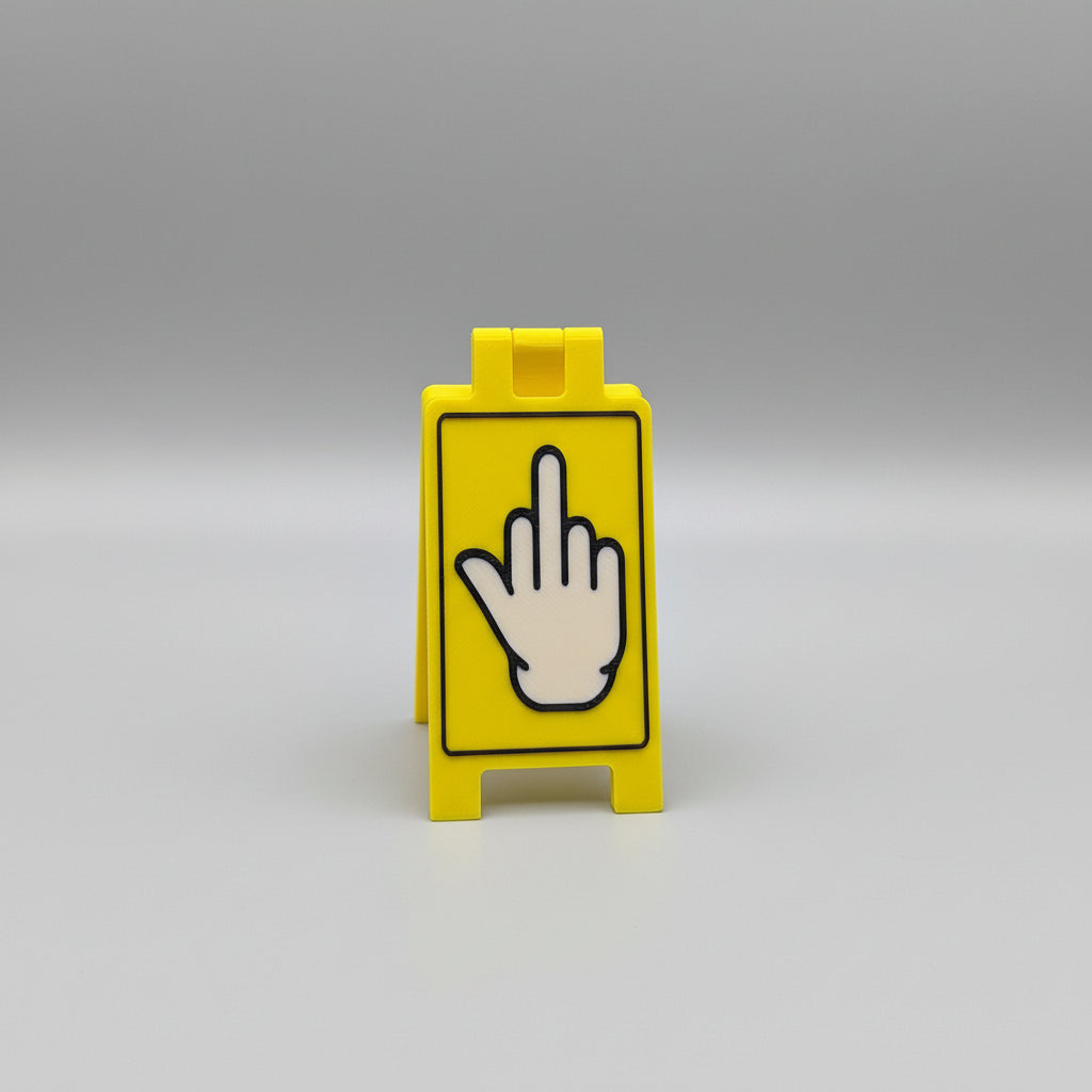 Caution Sign Desk Decor - Middle Finger Novelty 3D Printed