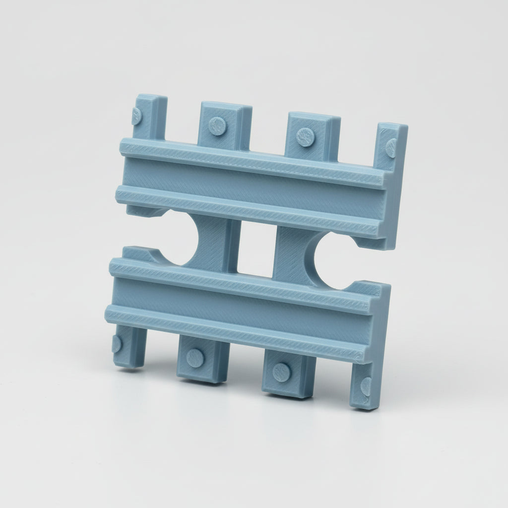 Light blue metal bracket on a textured gray background