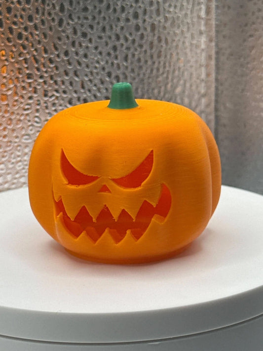 3D Printed Tealight Jack-O-Lantern With Green Stem