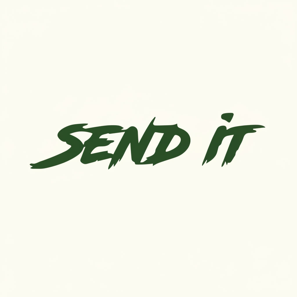 Black text 'SEND IT' on a white background