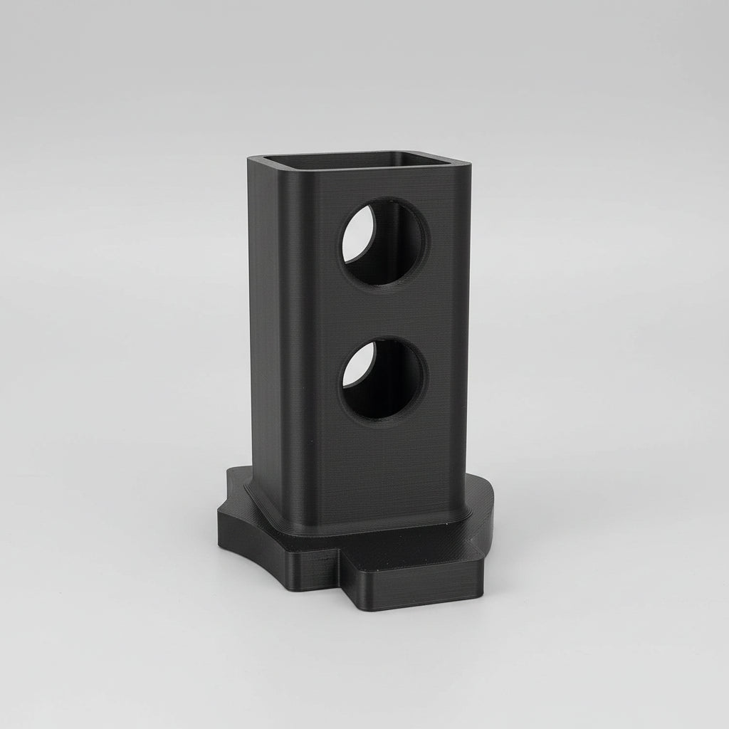 Black pencil holder on a wooden surface