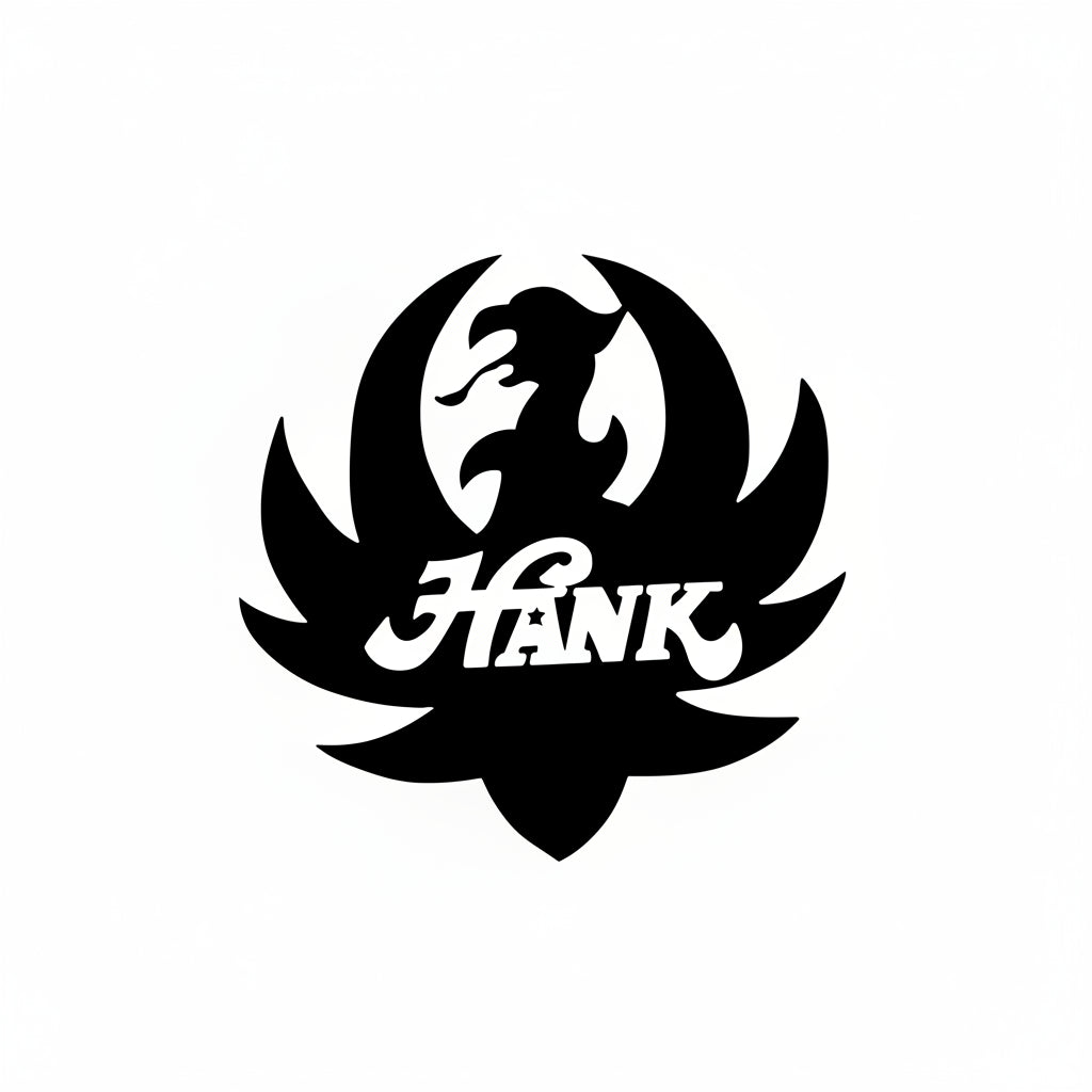 Black logo with 'HANK' text on a white background