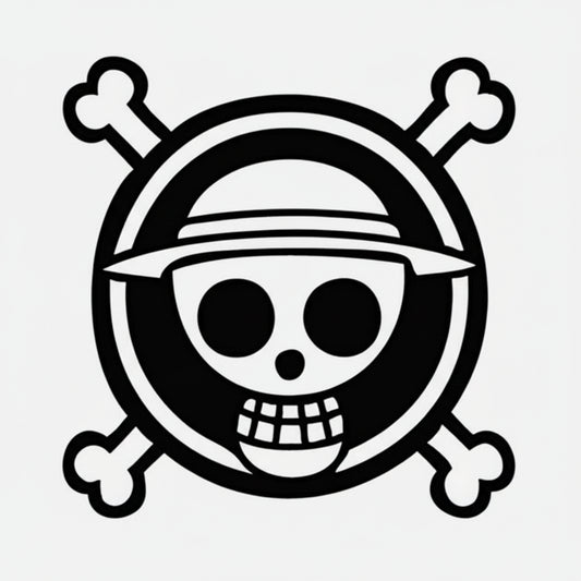 Pirate logo with skull and crossbones on a white background