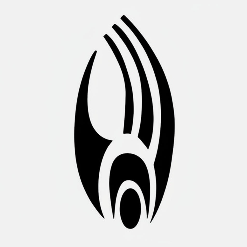 Black tribal-style design on a white background
