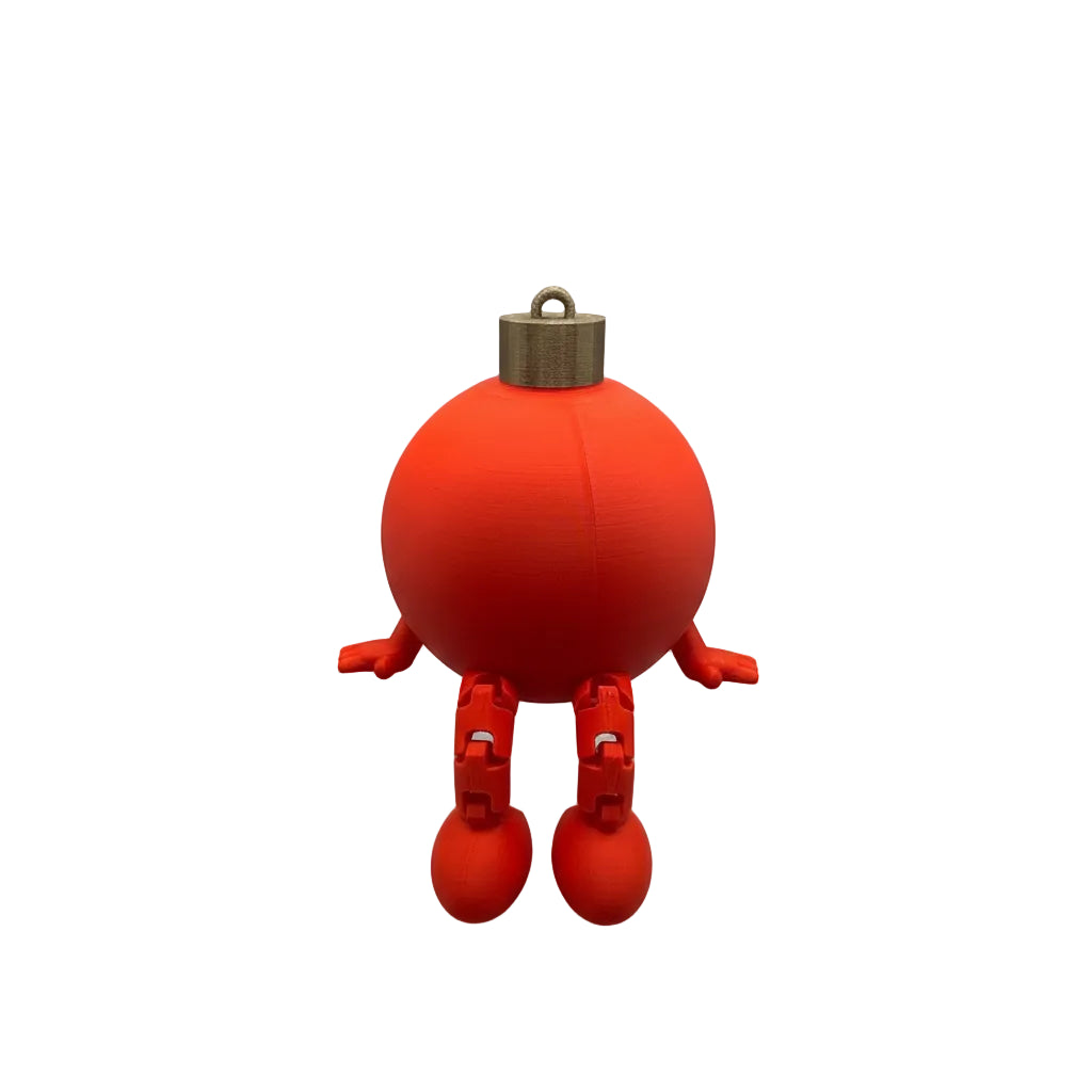 Red spherical robot with legs on a gray background