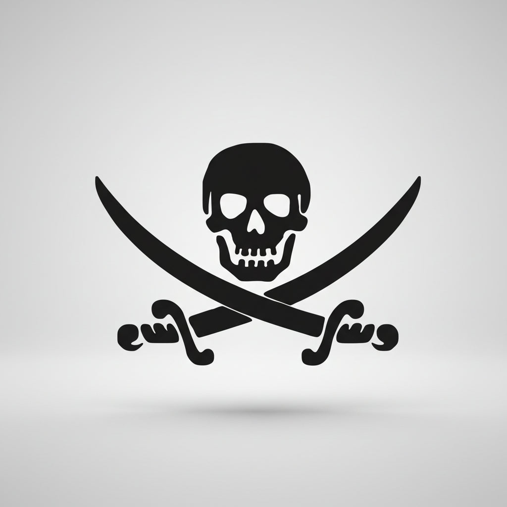 Pirate flag with skull and crossed swords on a white background