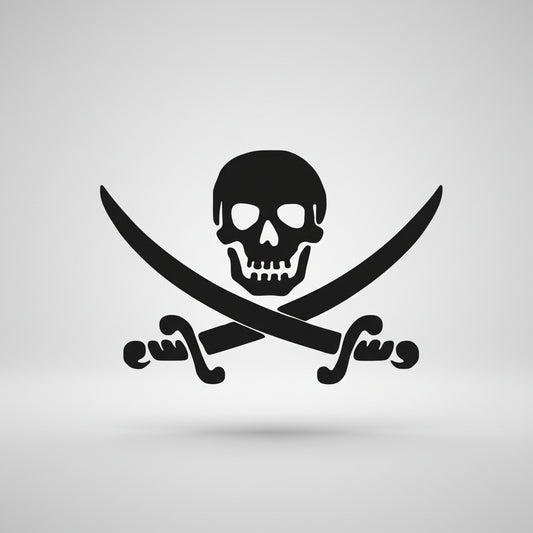 Pirate flag with skull and crossed swords on a white background