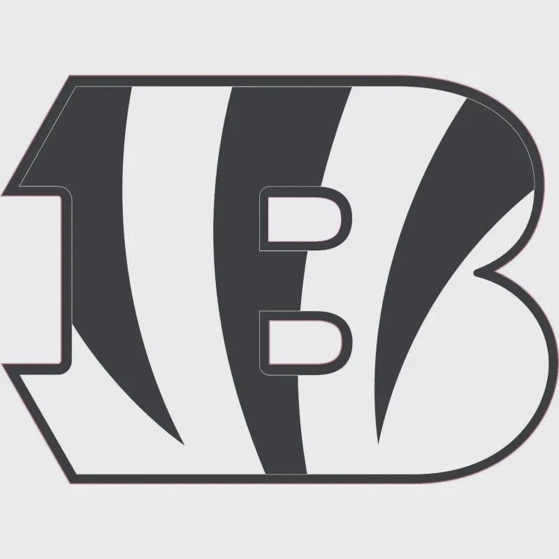 Black and white logo with a stylized 'B' on a light gray background