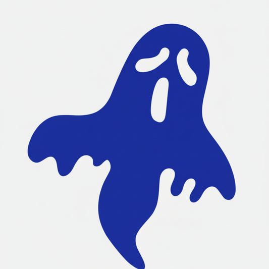 Blue ghost outline on a white background